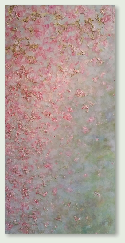 BLOSSOM GREEN 40 : 80 cm acrylic paint, dried herbs, gold pigment, linen  
