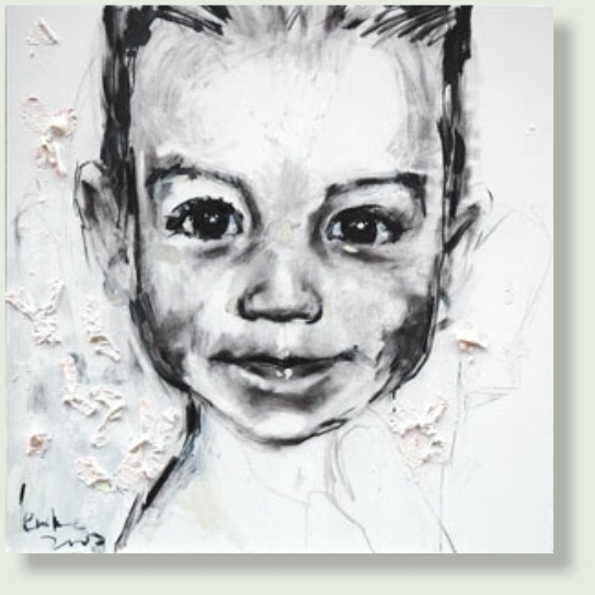 LIFE 100 : 100 cm  acrylic paint, ink, chalk, textile, canvas